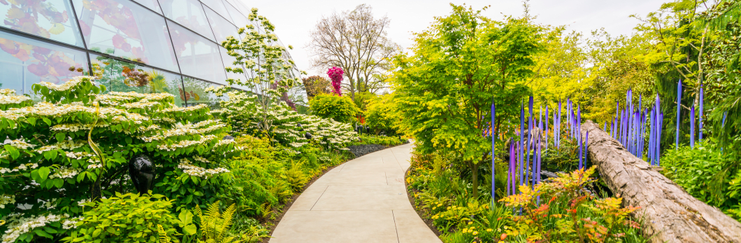 SEATTLE - Apr 26, 2016: Blown glass in abstract shapes in red and yellow, Chihuly Garden and Glass Museum, Seattle, Washington  for editorial