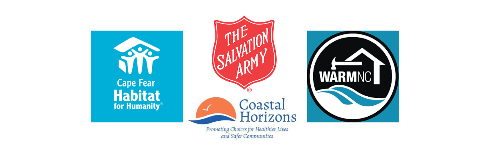 Cape Fear Habitat for Humanity, Salvation Army, Coastal Horizons and WARMNC logos.