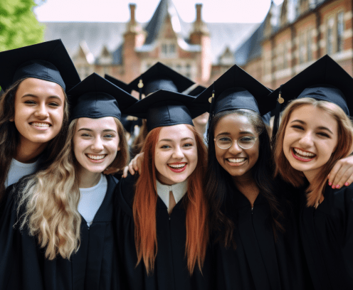 Happy diverse satisfied university graduates