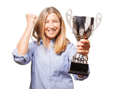 senior beautiful woman with sport cup