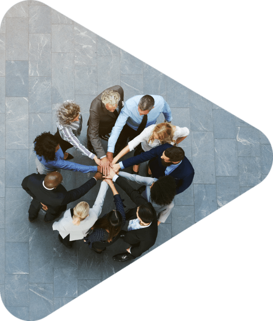 diverse group business people hands in together circle