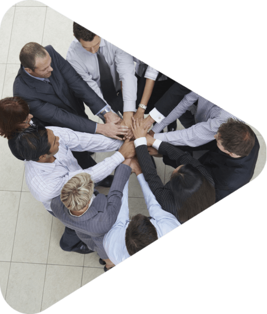 Top view of successful businesspeople putting their hands together