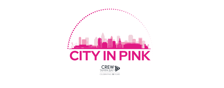 City in Pink logo with the CREW Tampa Bay anniversary logo