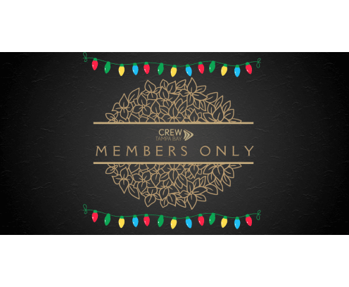 CREW Tampa Bay Members Only Graphic with Holiday Lights.