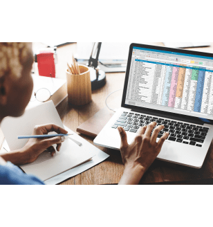 woman on laptop with spreadsheets open