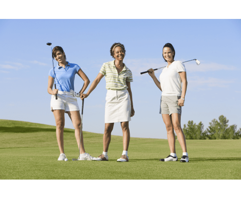 Portrait of three women on golf course