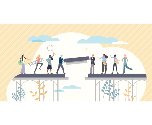Business cooperation as joint venture partnership project tiny person concept. Common work to do together with collaboration, partnership and teamwork vector illustration. Professional skills trust.