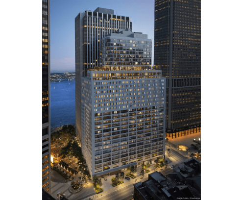 Modern office building; SoMA at 25 Water Street Tour in NYC.