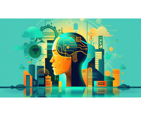 AI in climate change mitigation, flat design illustration