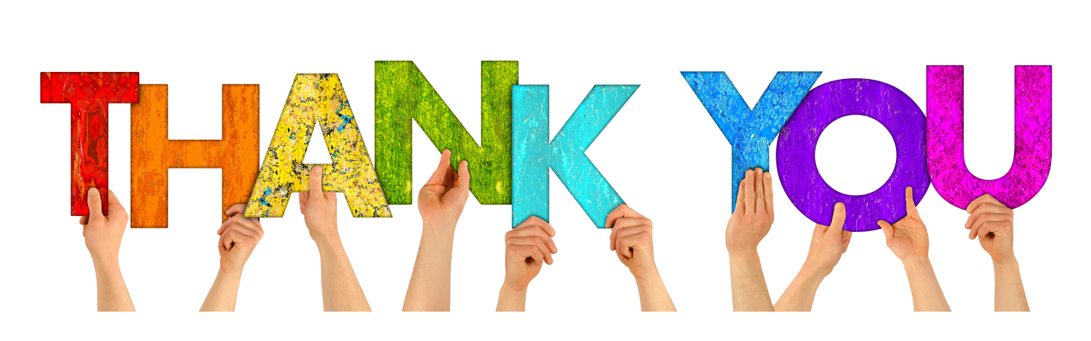 hands holding up colorful wooden letters shaping the word thank you isolated on white background