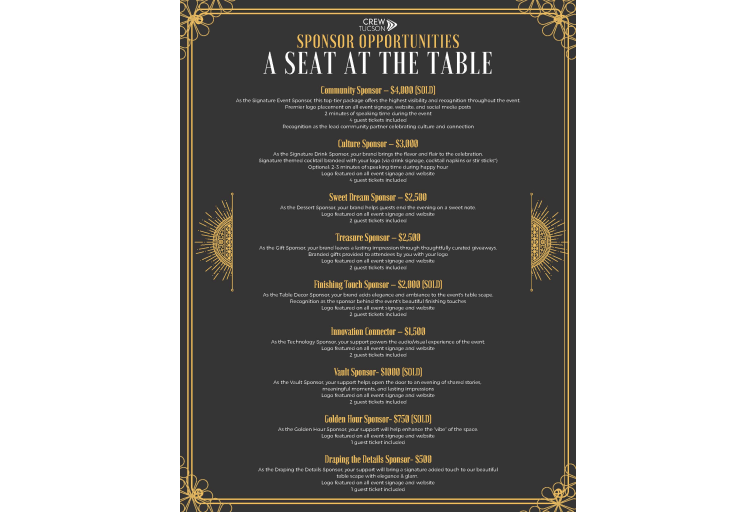 CREW Tucson sponsor opportunities for A Seat At The Table