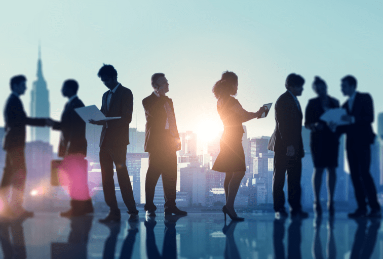 Businesspeople Working with Technology on a Rooftop in the City