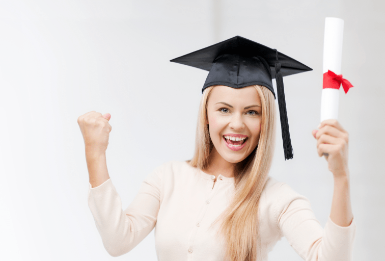 happy student in graduation cap with certificate