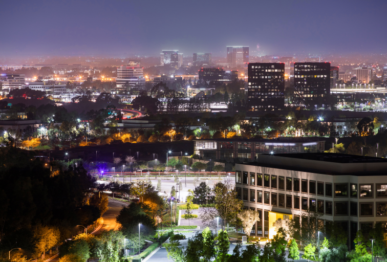 Costa Mesa, California skyline converging