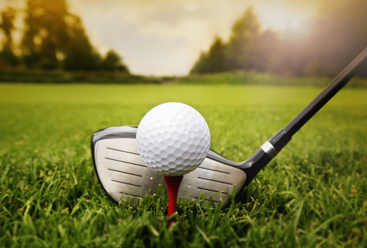 Golf club and ball in grass