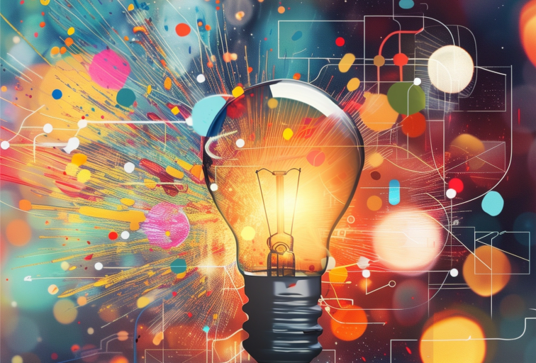 Colorful lightbulb, abstract digital concept.