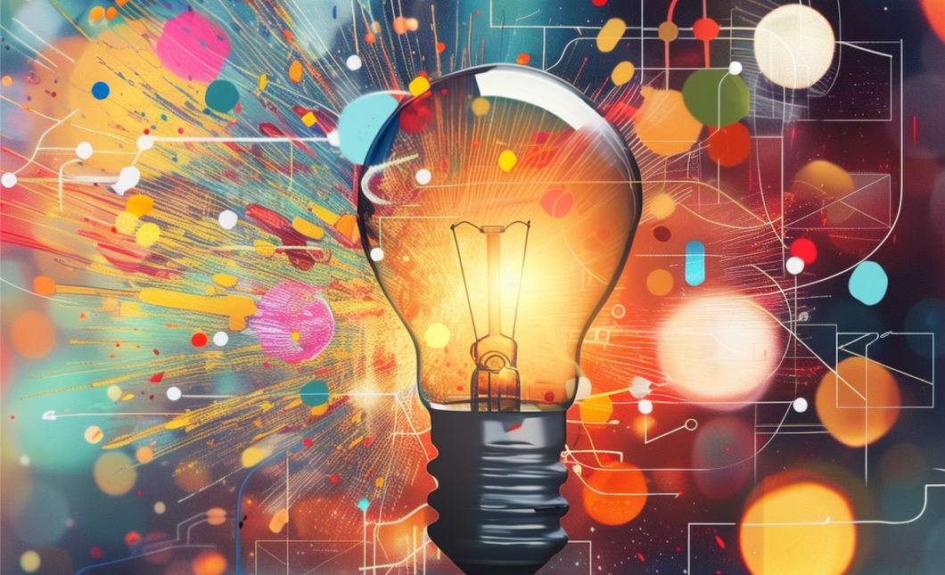 Colorful lightbulb, abstract digital concept.