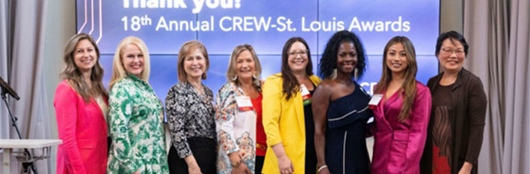 Eight women posing at the 18th Annual CREW St. Louis Awards