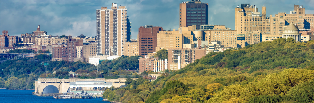 The West Side Park of Manhattan with Cathedral of St. John the Divine prominent in the background, New York City, USA