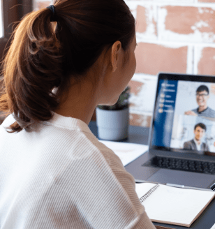 businesswoman work at home and virtual video conference meeting with colleagues business people, online working, video call due to social distancing at home office