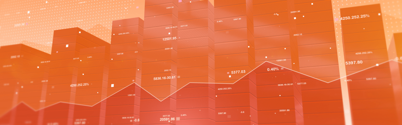 stock data charts of a business economy washed in orange