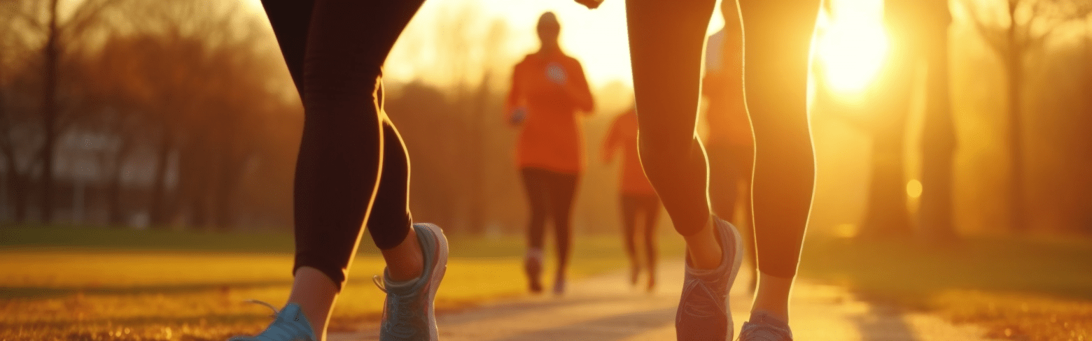 women walking in the park at sunset