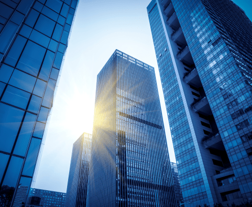 architectural landscape of commercial skyscrapers in a downtown setting