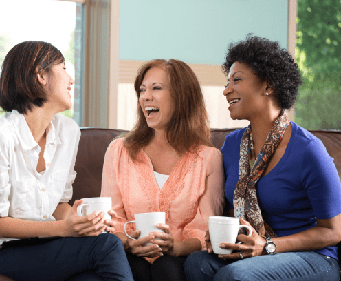 Women having coffee and talking.