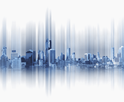Blue panoramic city with motion graphic, technology city connection