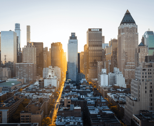 New York City skyline at sunrise