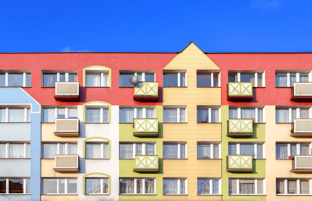 Colorful facade of a residential building.