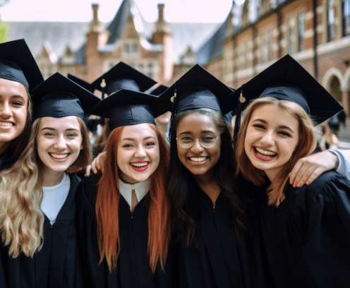 Happy diverse satisfied university graduates