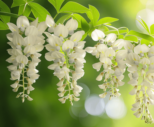 White wisteria floral and tranquil background.