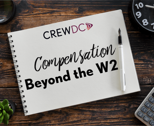 CREW DC notebook with Compensation Beyond the W2 written on it