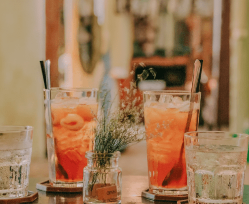 ice cold drinks and flowers