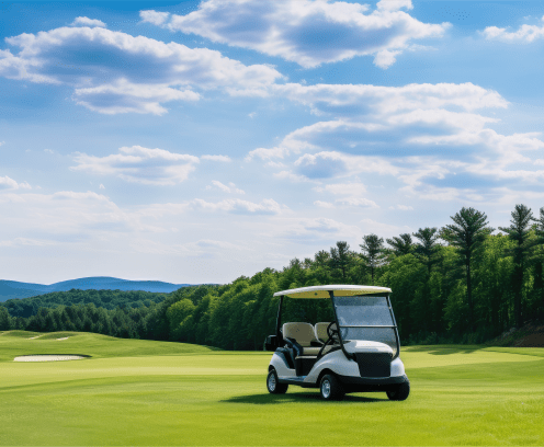 Golf cart on course.
