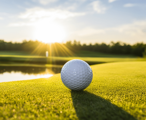 Golf ball on a tee at sunrise