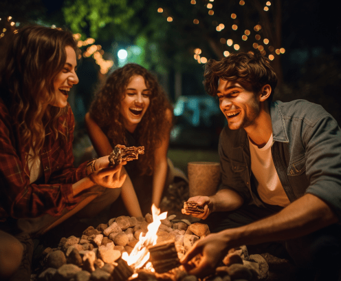 three people night by the fire
