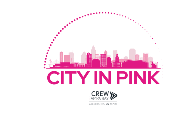 City in Pink logo with the CREW Tampa Bay anniversary logo