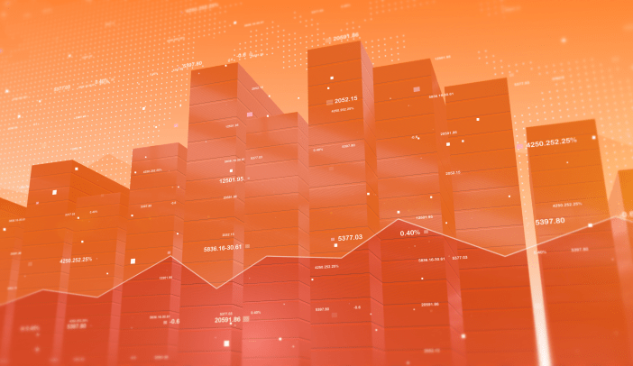 stock data charts of a business economy washed in orange