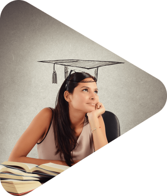 Young student between books dreams the graduation