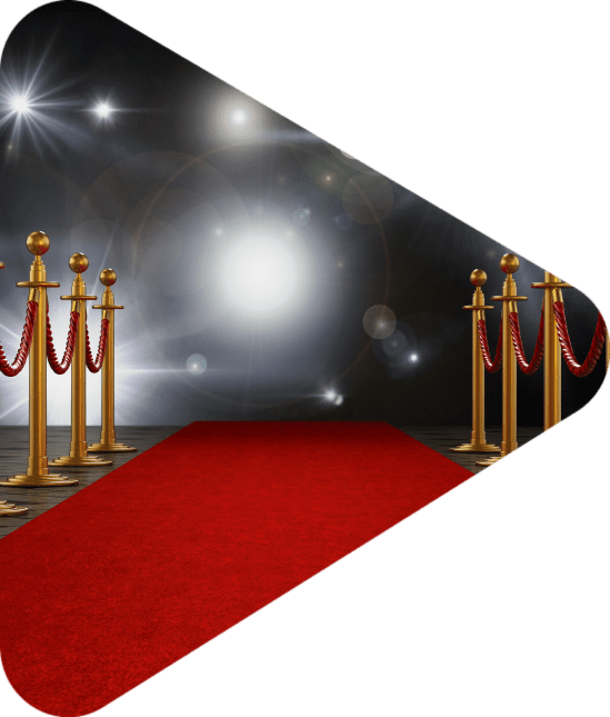 Red carpet and velvet ropes on gala night background. 3D illustration.