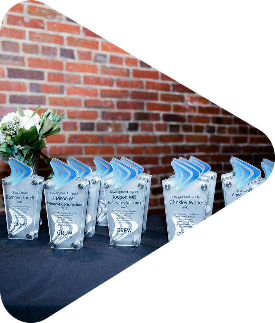 Award trophies on a table