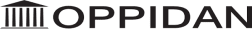 Oppidan logo next to line-drawing of a building with classic columns