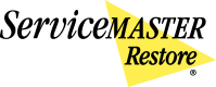 ServiceMaster Restore logo, reverse black and yellow