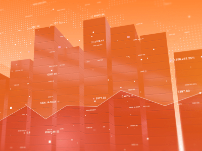 stock data charts of a business economy washed in orange