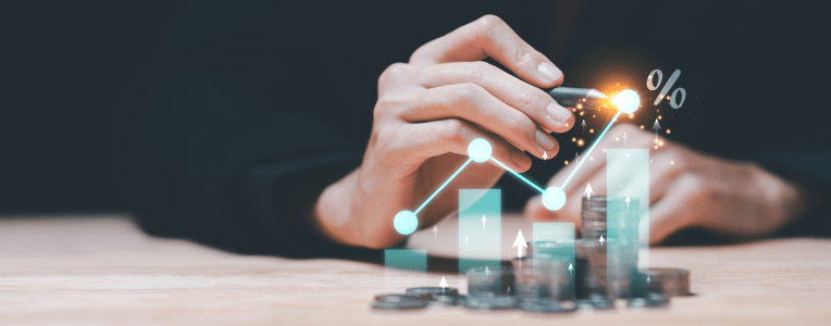 concept interest rates and dividends ,investment growth percentage and interest on deposits ,increase in interest rates ,Retirement returns ,increase of business profits,finance and investment