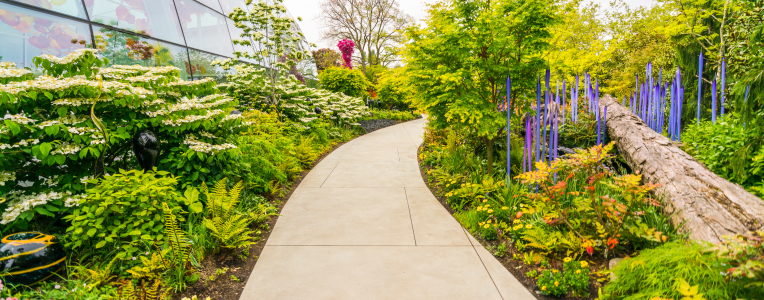 SEATTLE - Apr 26, 2016: Blown glass in abstract shapes in red and yellow, Chihuly Garden and Glass Museum, Seattle, Washington  for editorial