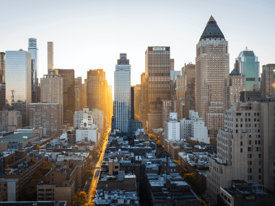 New York City skyline at sunrise