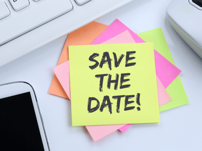 Save the date Termin Datum Einladung Verabredung Schreibtisch Computer Tastatur